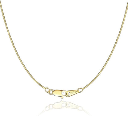 Solid 18K Gold Over 925 Sterling Silver Chain Necklace for Women Girls, 0.8mm Box Chain Lobster Claw Clasp-Super Thin & Strong Necklace Chain 16/18/20/22/24 Inch XL-044