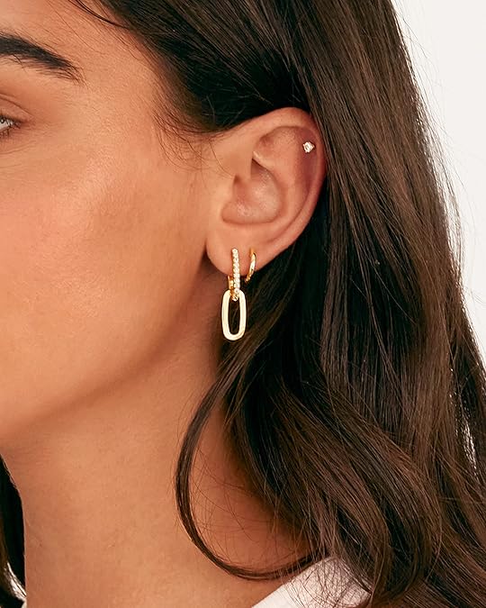 14K Gold Plated Convertible Paperclip Link Huggie Hoop Earrings for Women - Earscape Statement Jewelry - Trendy Cubic Zirconia Two-Toned Rope Drop Dangle Earrings EH-043