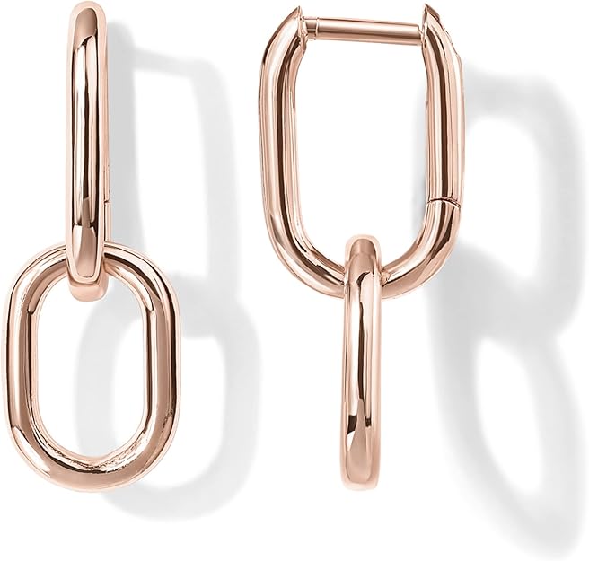 14K Gold Plated Convertible Paperclip Link Huggie Hoop Earrings for Women - Earscape Statement Jewelry - Trendy Cubic Zirconia Two-Toned Rope Drop Dangle Earrings EH-043