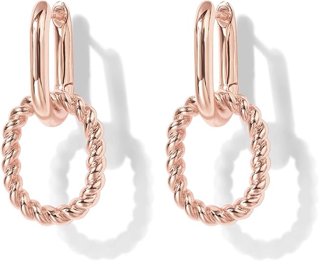 14K Gold Plated Convertible Paperclip Link Huggie Hoop Earrings for Women - Earscape Statement Jewelry - Trendy Cubic Zirconia Two-Toned Rope Drop Dangle Earrings EH-043