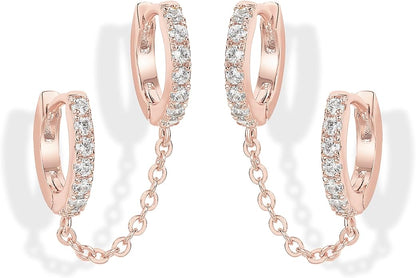 gold chain earrings cubic zirconia chain earrings double hoop earrings dangle earrings pearl accent earrings gold huggie earrings ear cuff earrings elegant jewelry minimalist design trendy earrings EH-044