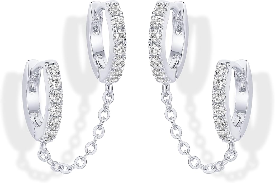 gold chain earrings cubic zirconia chain earrings double hoop earrings dangle earrings pearl accent earrings gold huggie earrings ear cuff earrings elegant jewelry minimalist design trendy earrings EH-044