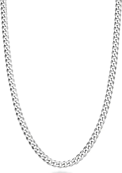 Italian Solid 925 Sterling Silver 3.5mm Diamond Cut Cuban Link Curb Chain Necklace for Women Men, Made in Italy XL-046