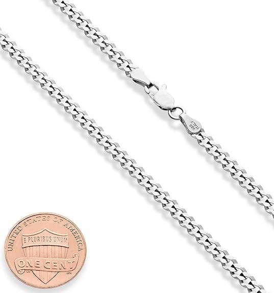 Italian Solid 925 Sterling Silver 3.5mm Diamond Cut Cuban Link Curb Chain Necklace for Women Men, Made in Italy XL-046