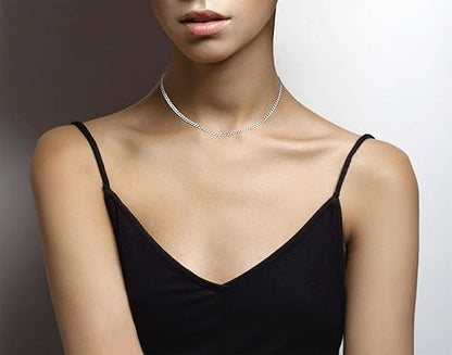 Italian Solid 925 Sterling Silver 3.5mm Diamond Cut Cuban Link Curb Chain Necklace for Women Men, Made in Italy XL-046