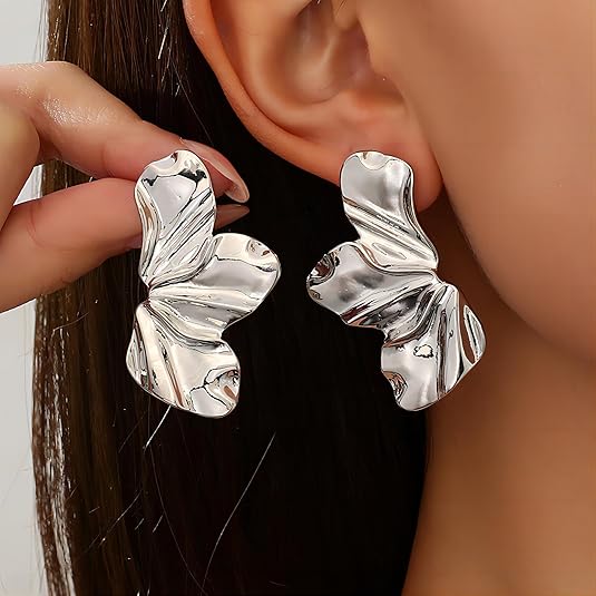 Irregular Petal Earring For Women Stainless Steel Unique Statement Dangle Earrings Trendy Jewelry Gift EH-045