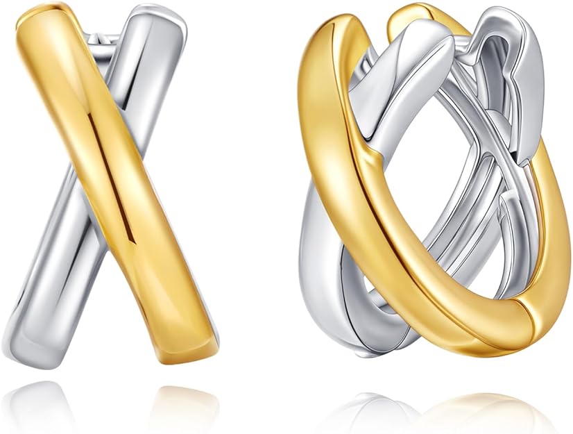 Gold Hoop Earrings For Women Trendy Mixed Metal Earrings Two Tone Earring Gold And Silver Earring Fashion Knot Jewelry Gift EH-050