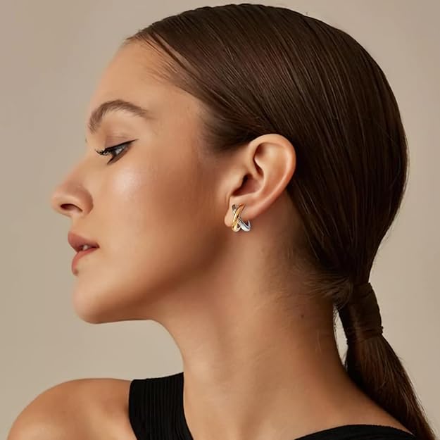 Gold Hoop Earrings For Women Trendy Mixed Metal Earrings Two Tone Earring Gold And Silver Earring Fashion Knot Jewelry Gift EH-050