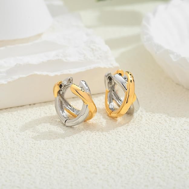 Gold Hoop Earrings For Women Trendy Mixed Metal Earrings Two Tone Earring Gold And Silver Earring Fashion Knot Jewelry Gift EH-050
