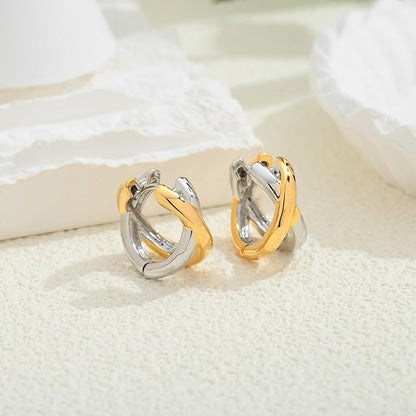 Gold Hoop Earrings For Women Trendy Mixed Metal Earrings Two Tone Earring Gold And Silver Earring Fashion Knot Jewelry Gift EH-050