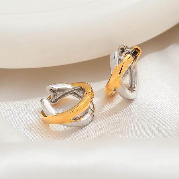Gold Hoop Earrings For Women Trendy Mixed Metal Earrings Two Tone Earring Gold And Silver Earring Fashion Knot Jewelry Gift EH-050