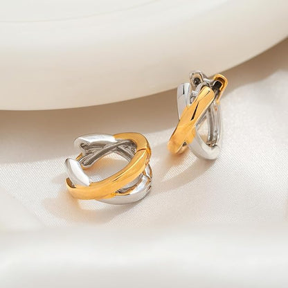 Gold Hoop Earrings For Women Trendy Mixed Metal Earrings Two Tone Earring Gold And Silver Earring Fashion Knot Jewelry Gift EH-050