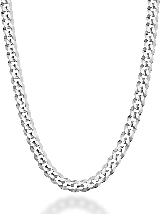 Italian Solid 925 Sterling Silver 3.5mm Diamond Cut Cuban Link Curb Chain Necklace for Women Men, Made in Italy XL-046
