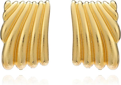 Minimalist Alloy Chunky Striped Rectangle Geometric Square Statement Stud Earrings for Women Jewelry EH-047