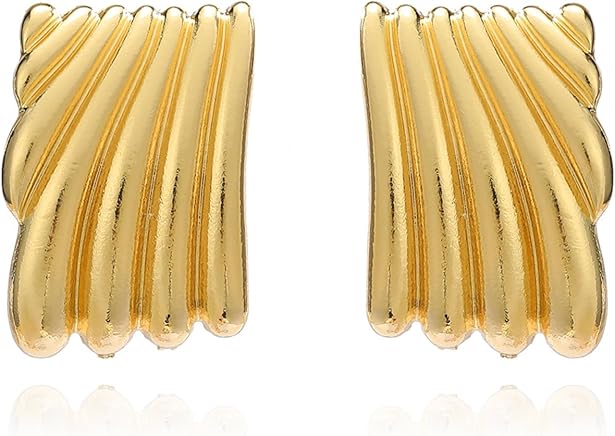 Minimalist Alloy Chunky Striped Rectangle Geometric Square Statement Stud Earrings for Women Jewelry EH-047