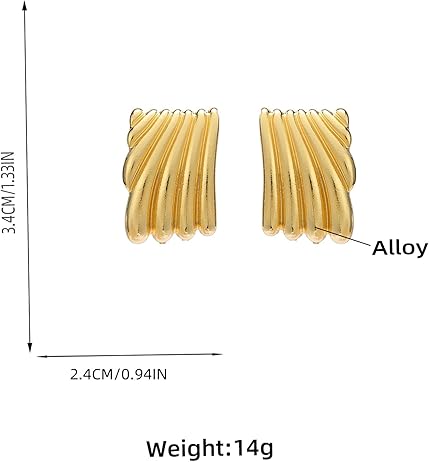 Minimalist Alloy Chunky Striped Rectangle Geometric Square Statement Stud Earrings for Women Jewelry EH-047