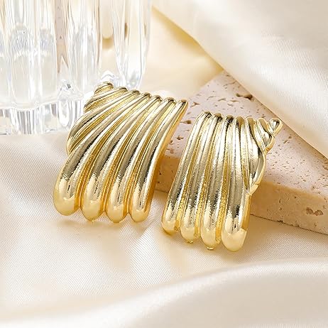 Minimalist Alloy Chunky Striped Rectangle Geometric Square Statement Stud Earrings for Women Jewelry EH-047