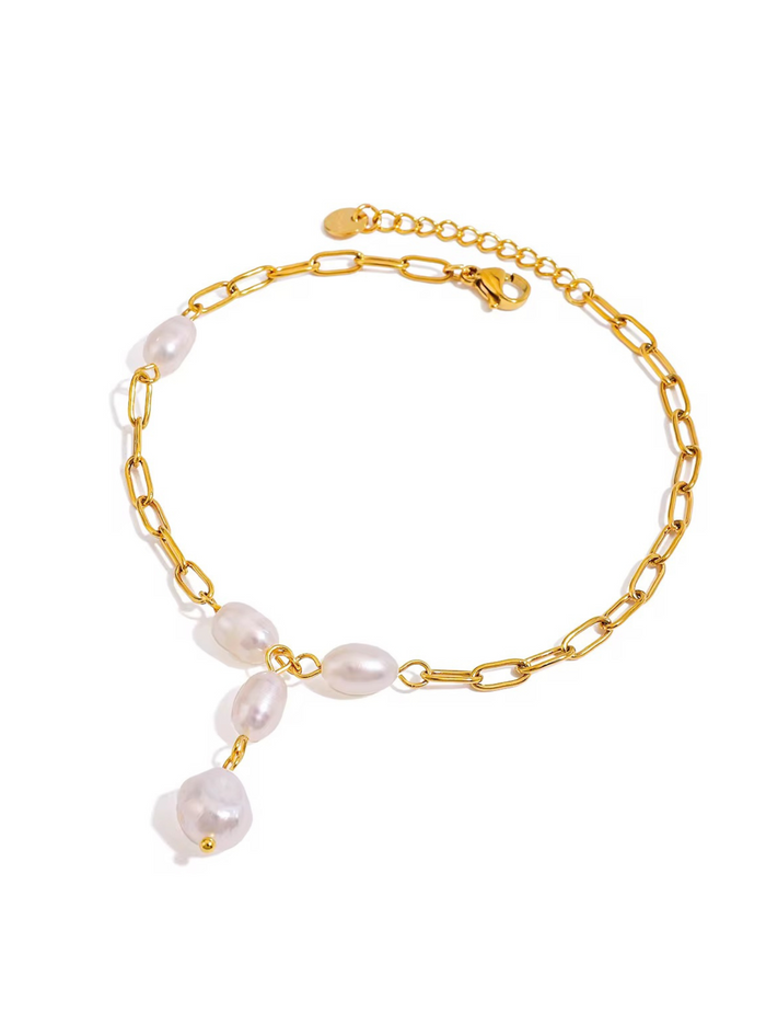 freshwater pearl anklet paperclip chain gold plated baroque pearl drop dangle adjustable extender dainty style elegant look summer beach gift jewelry JL-003