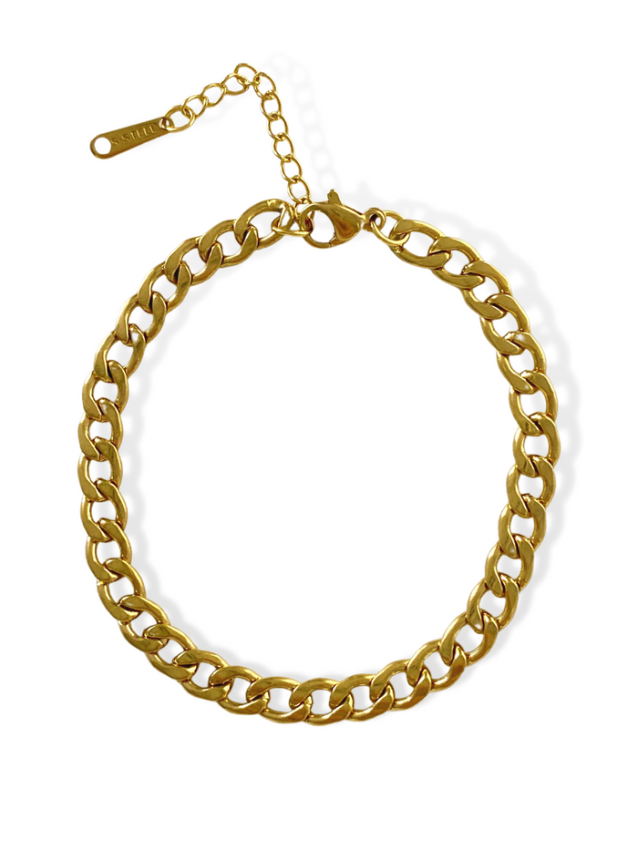 cuban link anklet gold plated stainless steel adjustable extender chunky chain minimalist style everyday wear stacking friendly tarnish resistant JL-006