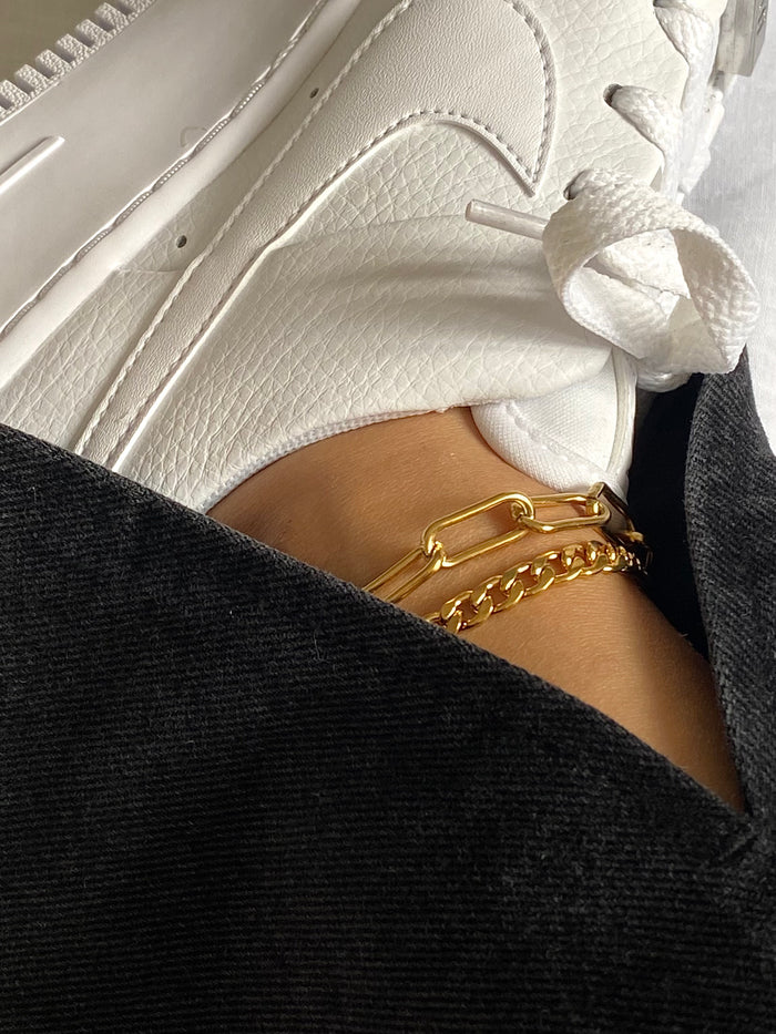 cuban link anklet gold plated stainless steel adjustable extender chunky chain minimalist style everyday wear stacking friendly tarnish resistant JL-006