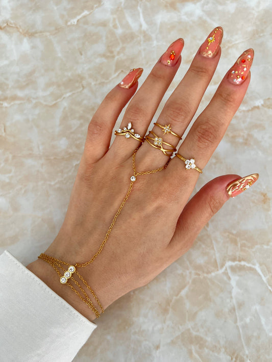 starburst ring gold plated adjustable band pave zircon dainty jewelry minimalist style sun motif open ended everyday wear gift for her JZ-023