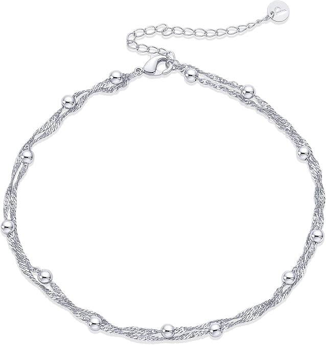 14K Gold Plated Charm Link Chain Anklets for Women | Dainty Cubic Zirconia Boho Dot Evil Eye Star Station Solitaire Pearl Beaded Festival Adjustable Gold Anklets JL-008
