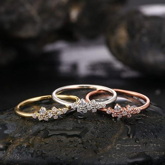 Simple 18k Gold plated Rings for Teen Girls White Studded Eternity Wedding Ring 925 Sterling Silver Plated Engagement Stackable Rings Women Fashion Jewelry Gift for her JZ-024