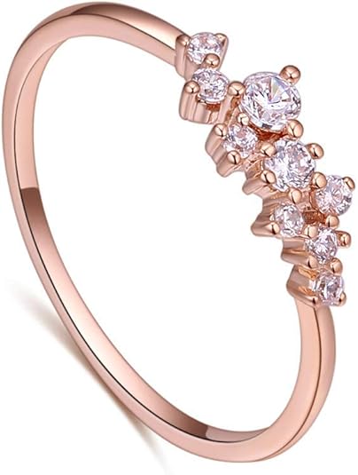 Simple 18k Gold plated Rings for Teen Girls White Studded Eternity Wedding Ring 925 Sterling Silver Plated Engagement Stackable Rings Women Fashion Jewelry Gift for her JZ-024