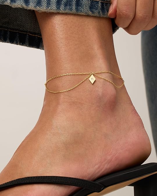 14K Gold Plated Charm Link Chain Anklets for Women | Dainty Cubic Zirconia Boho Dot Evil Eye Star Station Solitaire Pearl Beaded Festival Adjustable Gold Anklets JL-009