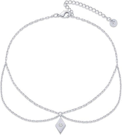 14K Gold Plated Charm Link Chain Anklets for Women | Dainty Cubic Zirconia Boho Dot Evil Eye Star Station Solitaire Pearl Beaded Festival Adjustable Gold Anklets JL-009