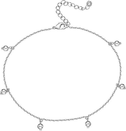 14K Gold Plated Charm Link Chain Anklets for Women | Dainty Cubic Zirconia Boho Dot Evil Eye Star Station Solitaire Pearl Beaded Festival Adjustable Gold Anklets JL-010