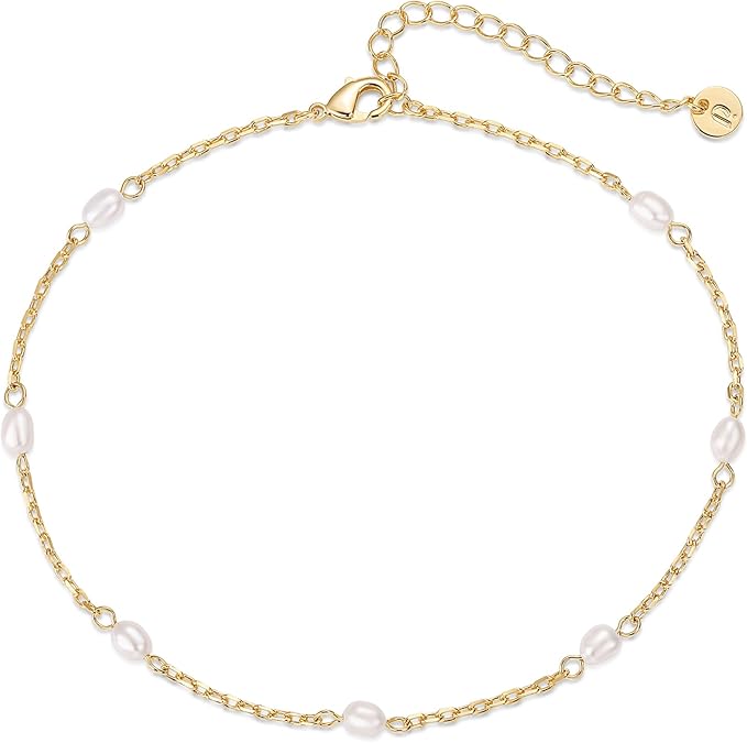 Gold Plated Charm Link Chain Anklets for Women | Dainty Cubic Zirconia Boho Dot Evil Eye Star Station Solitaire Pearl Beaded Festival Adjustable Gold Anklets JL-011