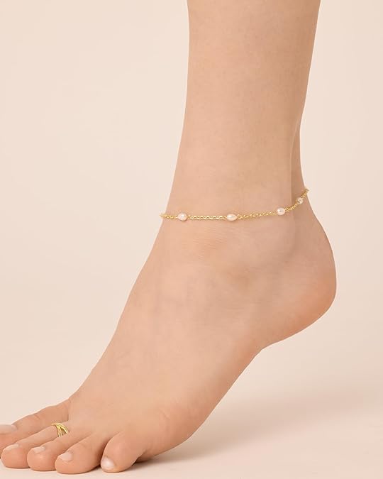 Gold Plated Charm Link Chain Anklets for Women | Dainty Cubic Zirconia Boho Dot Evil Eye Star Station Solitaire Pearl Beaded Festival Adjustable Gold Anklets JL-011