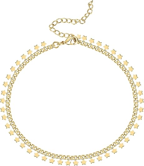 Gold Plated Charm Link Chain Anklets for Women | Dainty Cubic Zirconia Boho Dot Evil Eye Star Station Solitaire Pearl Beaded Festival Adjustable Gold Anklets JL-012