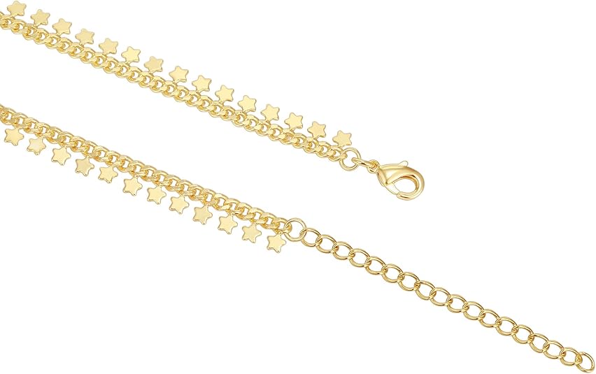 Gold Plated Charm Link Chain Anklets for Women | Dainty Cubic Zirconia Boho Dot Evil Eye Star Station Solitaire Pearl Beaded Festival Adjustable Gold Anklets JL-012