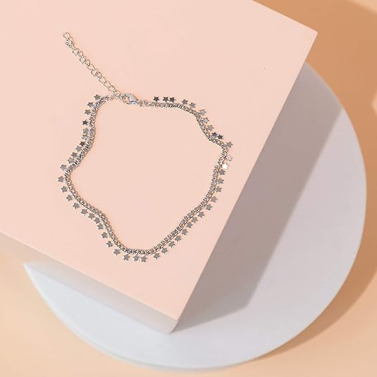 Gold Plated Charm Link Chain Anklets for Women | Dainty Cubic Zirconia Boho Dot Evil Eye Star Station Solitaire Pearl Beaded Festival Adjustable Gold Anklets JL-012