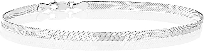 925 Sterling Silver Italian Solid 3.5mm Flexible Flat Herringbone Link Chain Anklet Ankle Bracelet for Women, Made in Italy JL -014