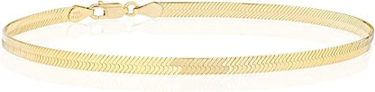 925 Sterling Silver Italian Solid 3.5mm Flexible Flat Herringbone Link Chain Anklet Ankle Bracelet for Women, Made in Italy JL -014