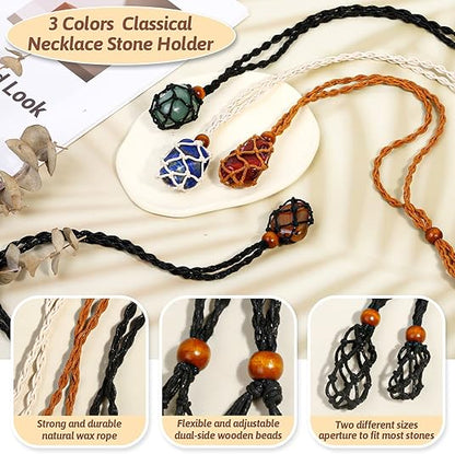 Crystals Necklace Holders and Healing Stones Set, 6Pcs Adjustable Crystal Cage with 7 Chakra Crystals and Healing Stones for Yoga, Meditation, Jewelry Gift and Home Decor XL-049