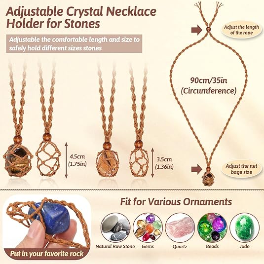 Crystals Necklace Holders and Healing Stones Set, 6Pcs Adjustable Crystal Cage with 7 Chakra Crystals and Healing Stones for Yoga, Meditation, Jewelry Gift and Home Decor XL-049