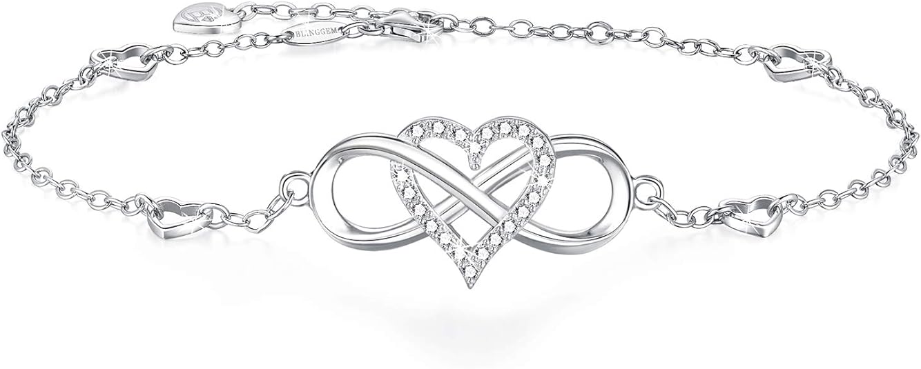 Anklets for Women 925 Sterling Silver Infinity Hear Ankle Bracelet Cubic Zirconia Rose Gold Summer Beach Stylish Foot Chain Summer Vacation Jewelry Gift for Mom Women JL-016