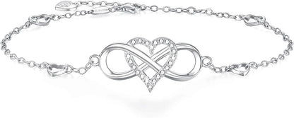 Anklets for Women 925 Sterling Silver Infinity Hear Ankle Bracelet Cubic Zirconia Rose Gold Summer Beach Stylish Foot Chain Summer Vacation Jewelry Gift for Mom Women JL-016