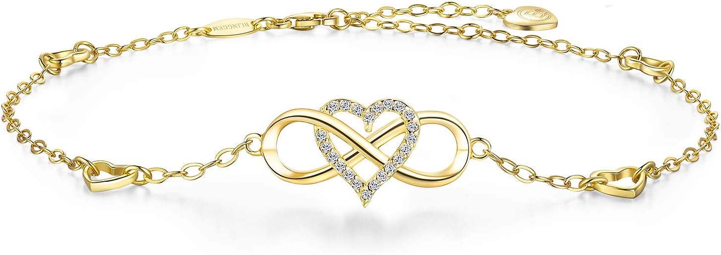 Anklets for Women 925 Sterling Silver Infinity Hear Ankle Bracelet Cubic Zirconia Rose Gold Summer Beach Stylish Foot Chain Summer Vacation Jewelry Gift for Mom Women JL-016