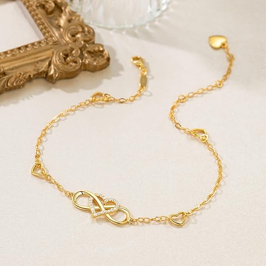 Anklets for Women 925 Sterling Silver Infinity Hear Ankle Bracelet Cubic Zirconia Rose Gold Summer Beach Stylish Foot Chain Summer Vacation Jewelry Gift for Mom Women JL-016