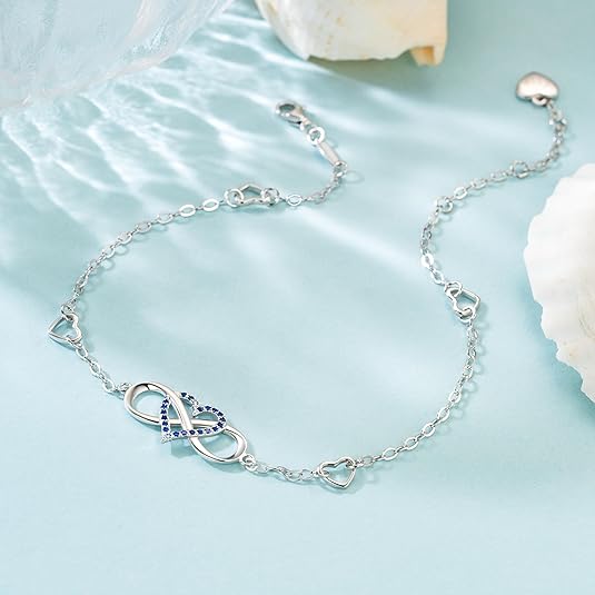 Anklets for Women 925 Sterling Silver Infinity Hear Ankle Bracelet Cubic Zirconia Rose Gold Summer Beach Stylish Foot Chain Summer Vacation Jewelry Gift for Mom Women JL-016