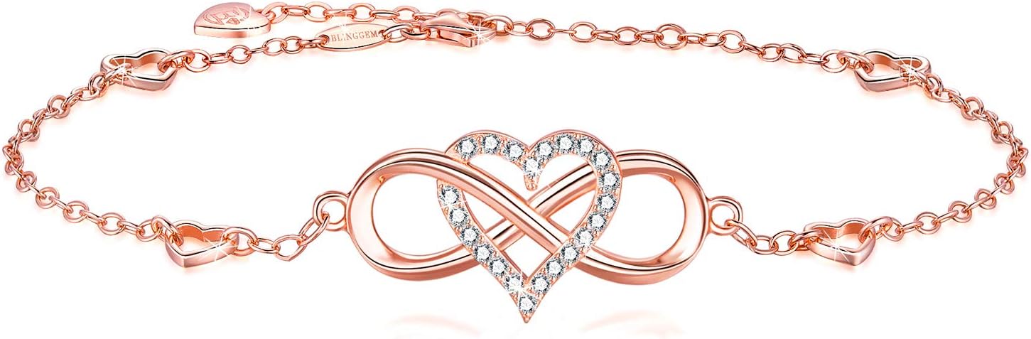 Anklets for Women 925 Sterling Silver Infinity Hear Ankle Bracelet Cubic Zirconia Rose Gold Summer Beach Stylish Foot Chain Summer Vacation Jewelry Gift for Mom Women JL-016