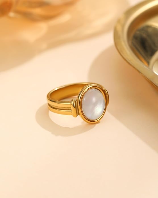 Gold Rings for Women Trendy Non Tarnish Chunky Gold Plated Ring, Waterproof Stainless Steel Gold Jewelry Gift JZ-030