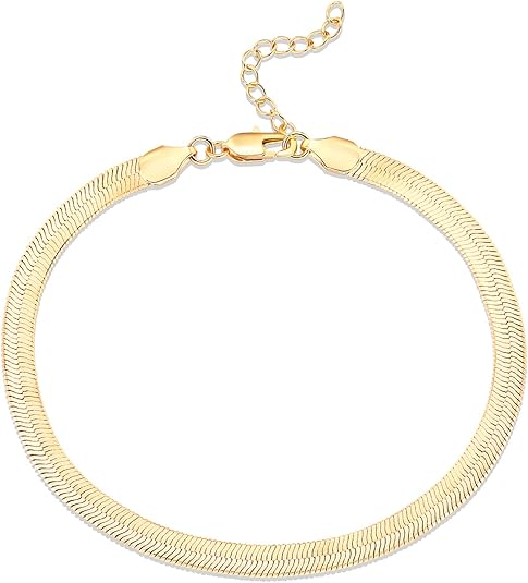 14K-18K Gold Plated Charm Link Flat Gold Anklets for Women | Beaded Paperclip Snake Chain Jewelry Anklets JL-017