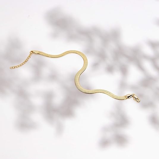 14K-18K Gold Plated Charm Link Flat Gold Anklets for Women | Beaded Paperclip Snake Chain Jewelry Anklets JL-017
