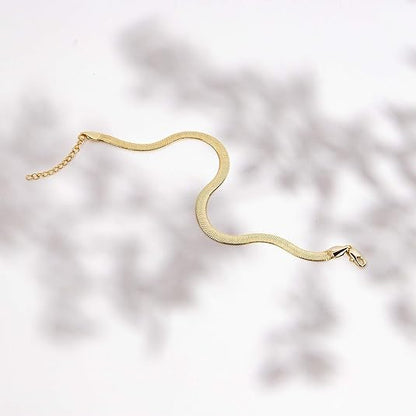 14K-18K Gold Plated Charm Link Flat Gold Anklets for Women | Beaded Paperclip Snake Chain Jewelry Anklets JL-017